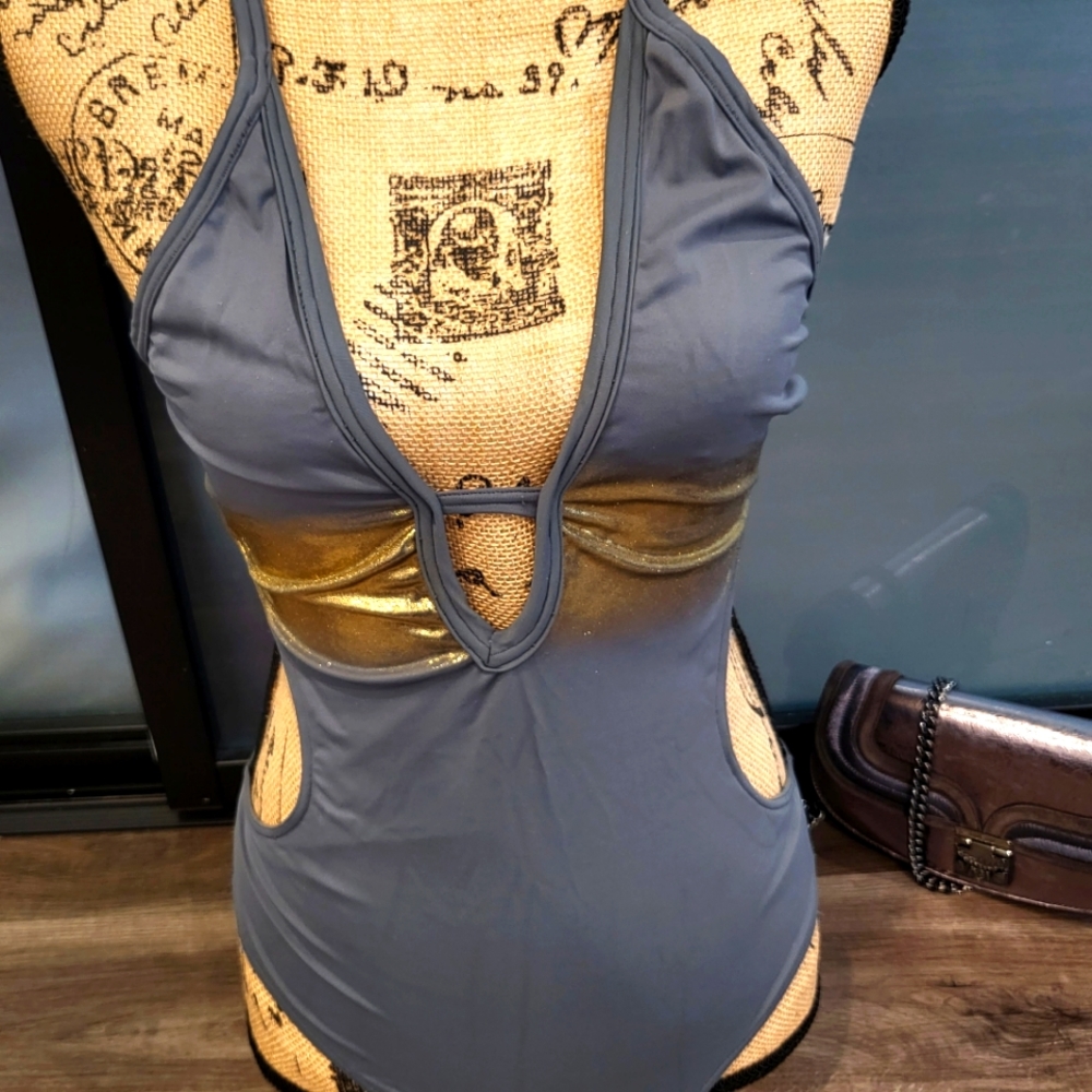 🩱  Women's grey & gold one peace boutique custom design ✨️swimsuit